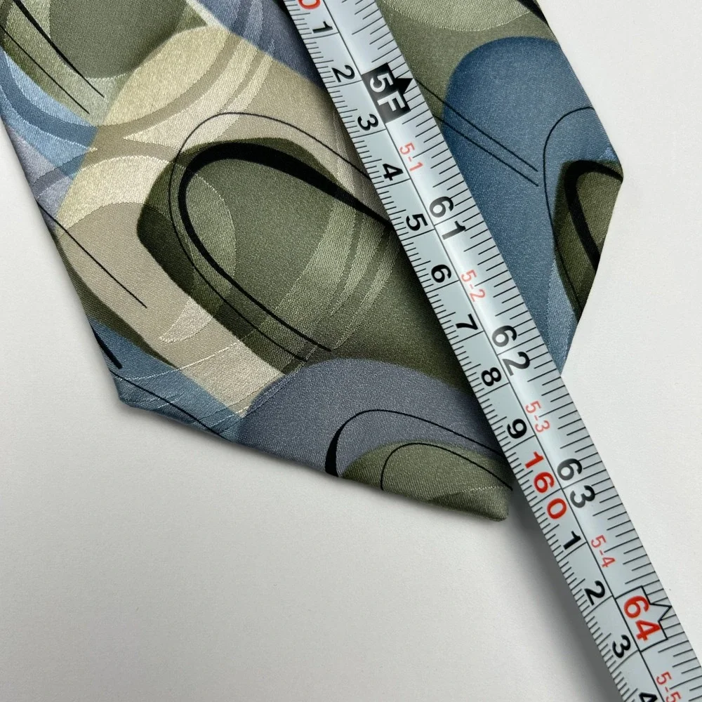 Vintage‎ 2004 J. Garcia Northern Lights Green Blue Geometric 100% Silk Tie China